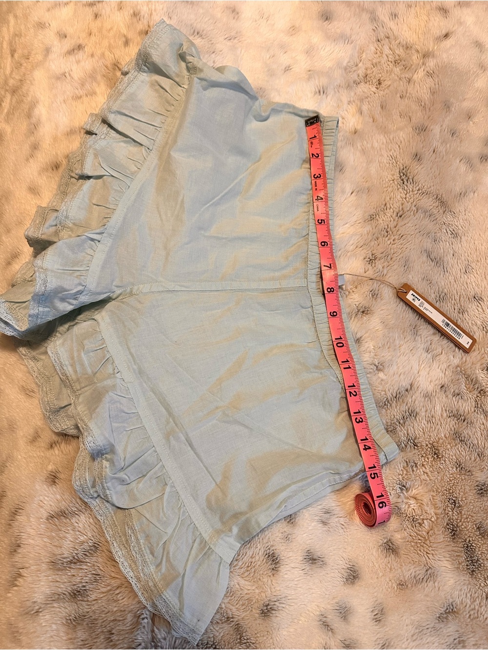 NWT SKIMS Frost:Light Blue/Green Ruffle-Trim Pajama Shorts